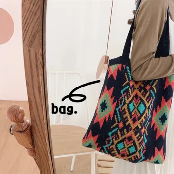 

Knitting Shoulder Bags Women Autumn And Winter Retro Handbags Woolen Shoulder Bag Japanese And Korean Style