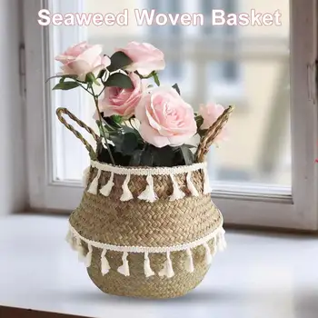 

Seagrass Woven Storage Baskets Garden Flower Vase Hanging Holder With Handle Nordic Household Room Balcony Decor