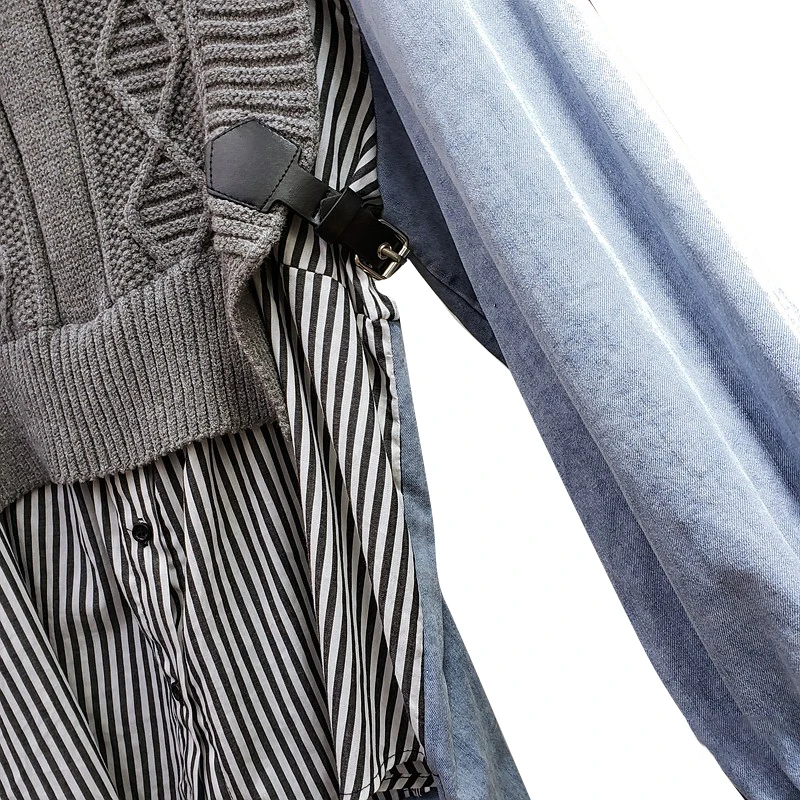GALCAUR Patchwork Striped Shirt For Women O Neck