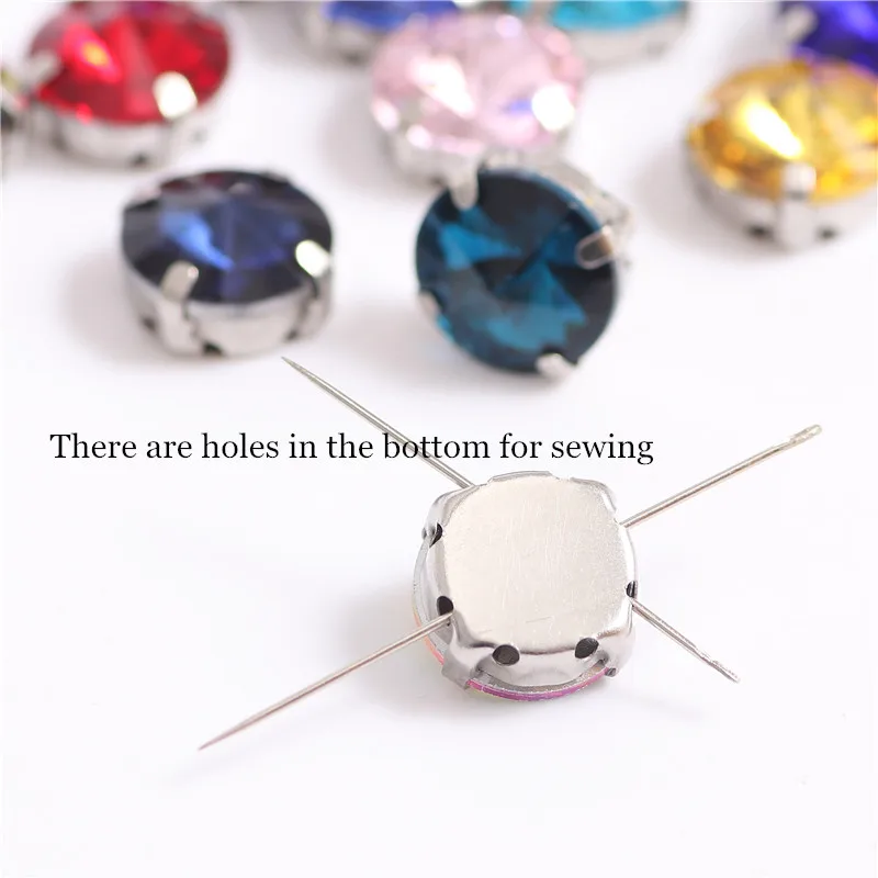 Round Sewing Glass Glitter Rhinestones With Silver Claw Sew on Stones For Needlework Diy Crystal On Shoes Clothes 8mm 10mm 12mm