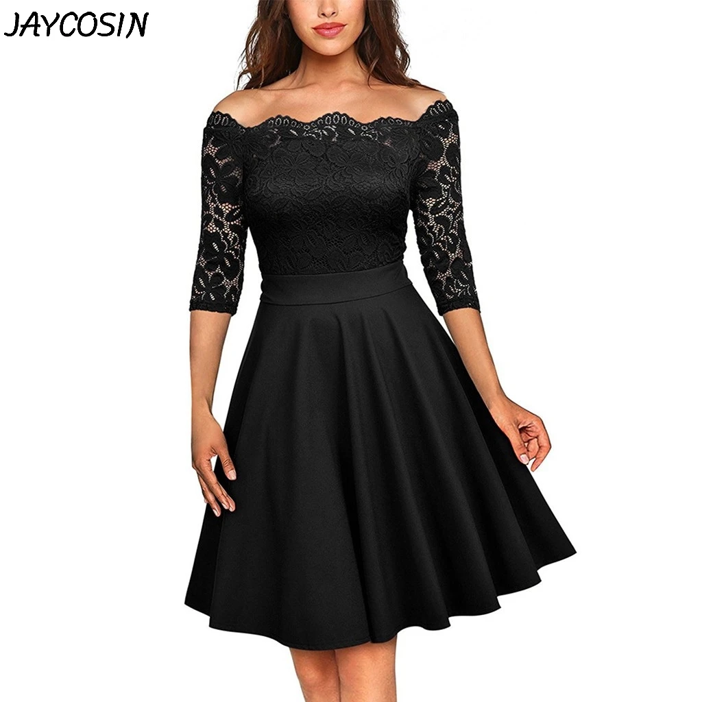 JAYCOSIN, женское платье, одноцветное, цветочное, кружевное, в стиле пэчворк, с открытыми плечами, с открытыми плечами, с коротким рукавом, вечерние платья, вечерние платья, Vestidos