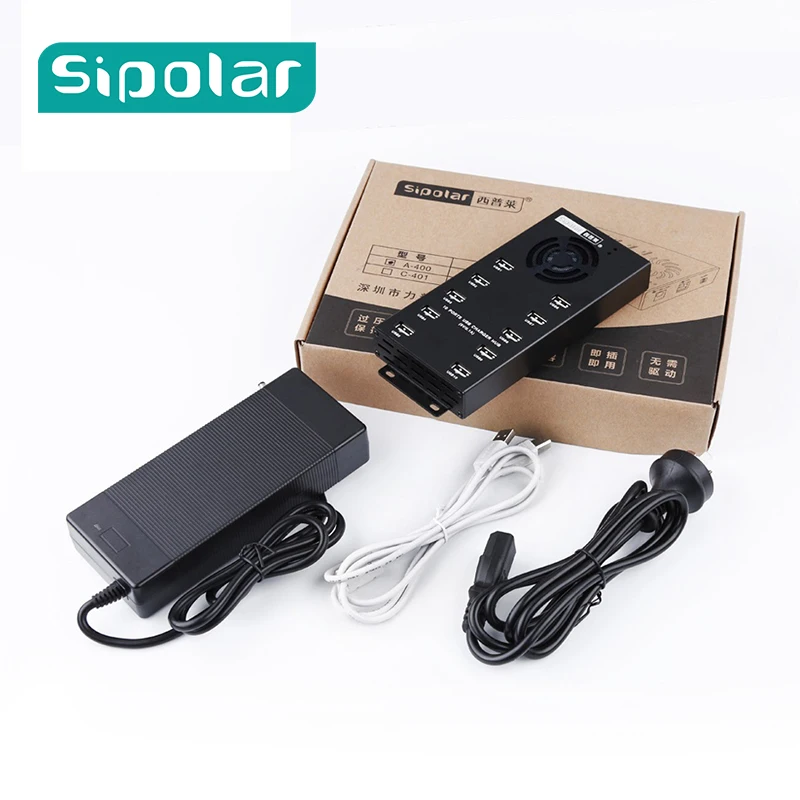 Sipolar A 400 с 10 портами USB 2 0 для зарядки и передачи данных адаптером питания 120 Вт