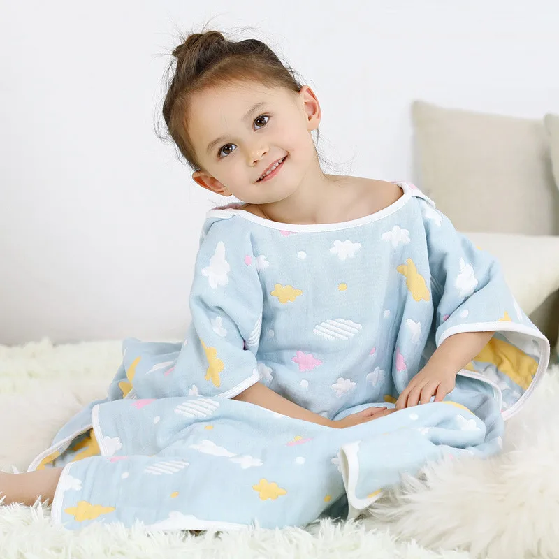Kids Towel Cloak Cotton Bathrobe 6 Layers Gauze Baby Wash Cloth Cute Boys Girls Hooded Bath Towel Toalha De Banho