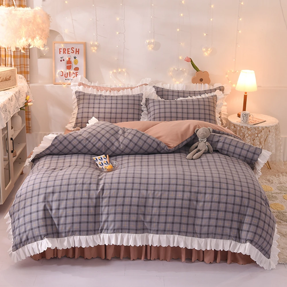 Ensemble De Literie 4 Pièces MIA - Housse De Couette Réversible, Drap Housse, Taie, Double