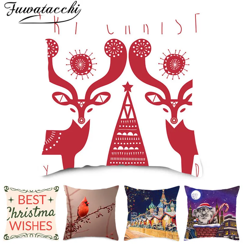

Fuwatacchi Merry Christmas Cushion Cover Pillowcases Snowmen Polyester Throw Pillow Case Cover for Home Sofa Decorative Pillows