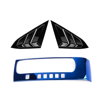 

2 Pcs Car Accessories: 1 Pcs Shift Gear Panel Trim Blue & 1 Pcs Rear Side Window Louvers Air Vent Cover Black