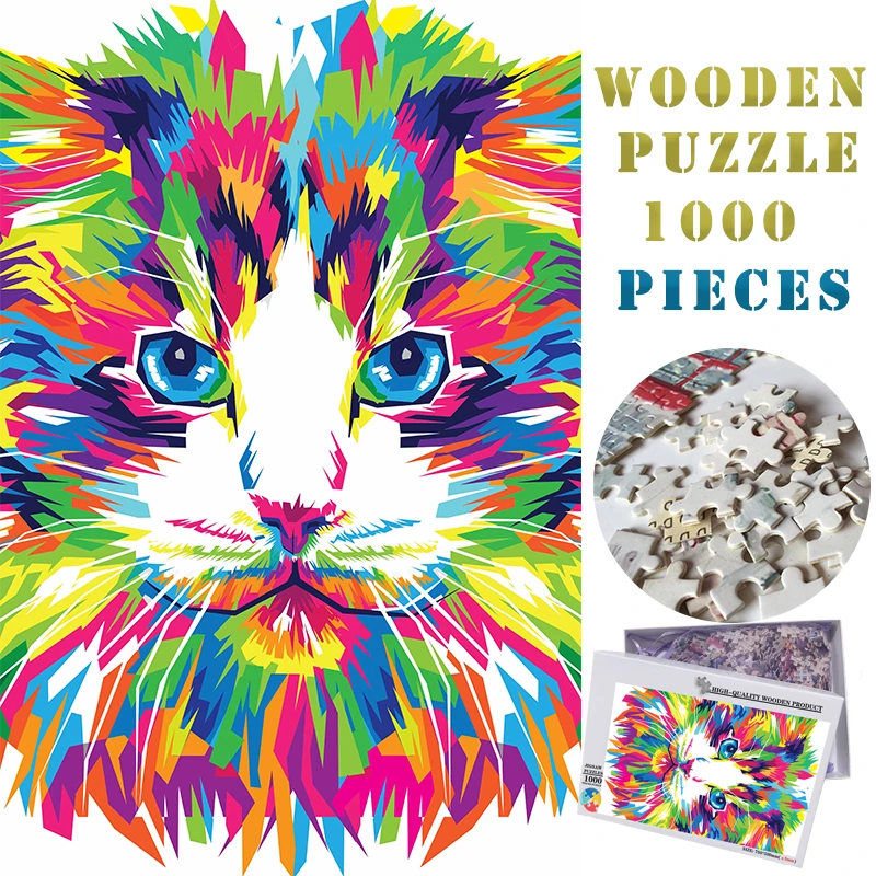 MOMEMO Colorful Cat Wooden Jigsaw Puzzles Adults 1000 Pieces Wooden