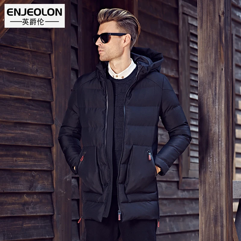 MF0020 Black Enjeolon, брендовая зимняя хлопковая стеганая длинная куртка с капюшоном, мужские толстые толстовки, парка, пальто, Мужская стеганая куртка, пальто MF0629 - Цвет: MF0020 Black