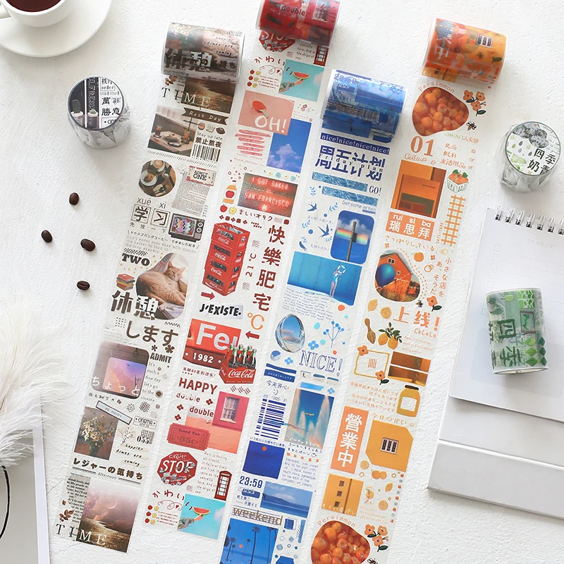 Vintage Travel Series Decorative Washi Tape Transparent White Notes Label Stickers Adhesive Decor DIY Planner |