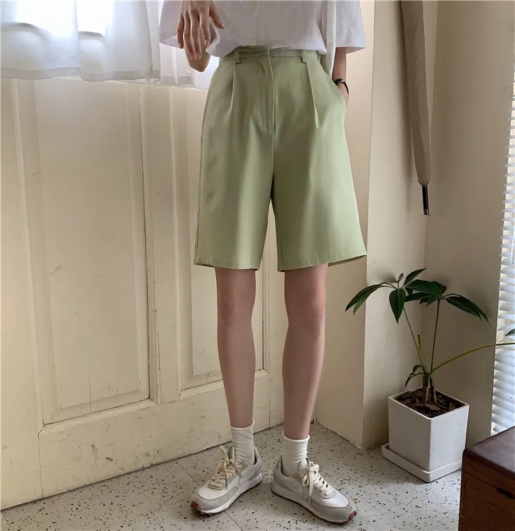 High Waist Wide Leg Half Shorts For Women New Summer Knee Long Buttons Harajuku Casual Bermuda Shorts For Women Street Clothing