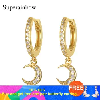 

SUPERAINBOW 925 Sterling Silver New Fashion Cubic Zircon Moon Hoop Earrings For Women Man Girls Korean Jewelry 2020 SR-E220