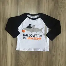 Осенне-зимние футболки с маркой бутика для маленьких мальчиков, одежда с тыквой, хлопковый топ на Хеллоуин, детская одежда с длинными рукавами