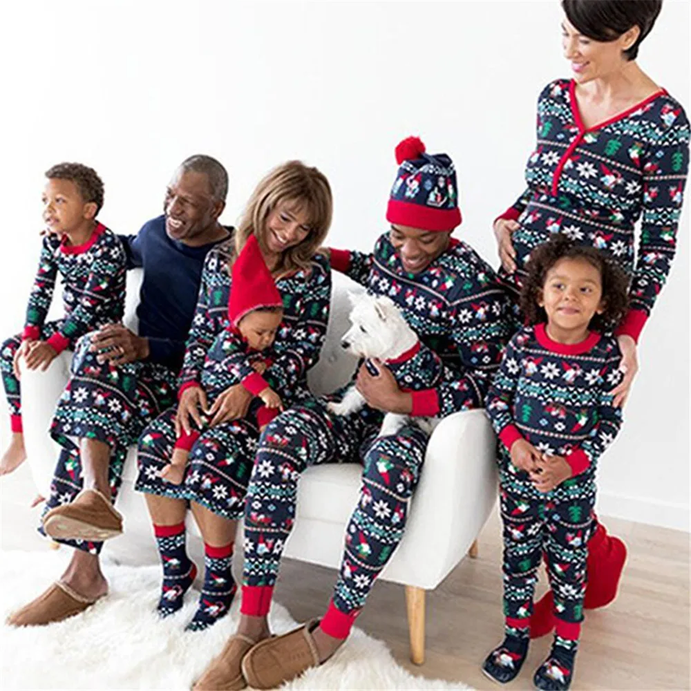  2019 Christmas Family Matching Pajamas Set Warm Adult Kids Pajamas Cotton Baby Romper Sleepwear Xma