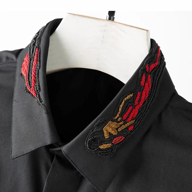 Plus size 3XL 4XL Men's Shirt Autumn New Brand business Long sleeve male dress shirts Embroidery Collar Solid slim Camisas