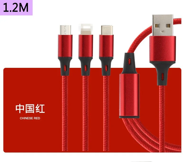 Red 3 in 1 Многофункциональный usb-кабель 3 в 1, светодиодный кабель 3-в-1 для зарядки, кабель типа C micro 8Pin, зарядка для iPhone, samsung, Xiaomi, huawei, LG - Цвет: Red 3 in 1
