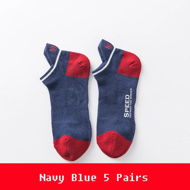 Men's boat socks shallow mouth low top antiskid thin socks South Korea Japanese pure cotton spring and autumn men socks 5 pairs - Цвет: Navy Blue 5 Pairs