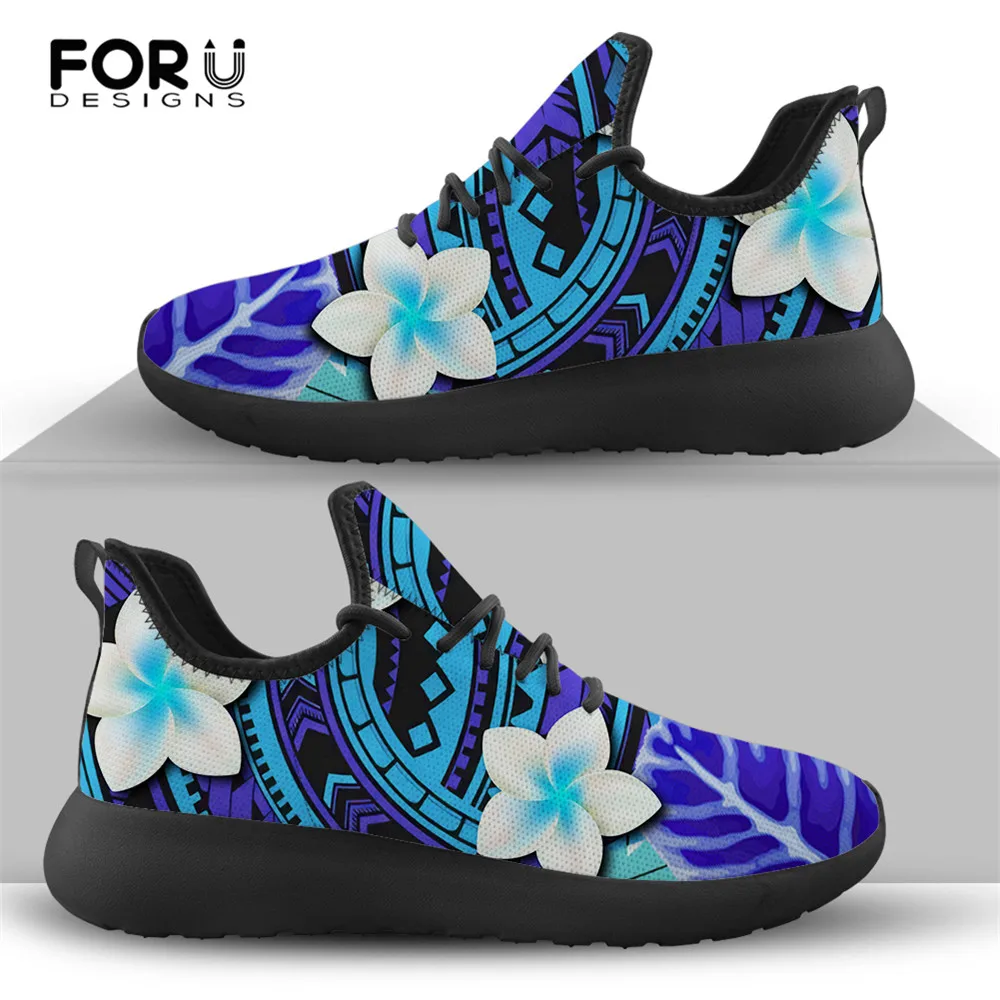 

FORUDESIGNS Gradient Hawaii Plumeria Pattern Women Fashion Mesh Knitting Shoes Breath Flats for Ladies Female Lace-up Sneakers