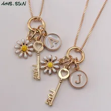 MHS.SUN, модные A-Z подвески-буквы, ожерелье для девочек, длинная цепочка, ожерелье с буквенным алфавитом и цветком, очаровательное ювелирное изделие