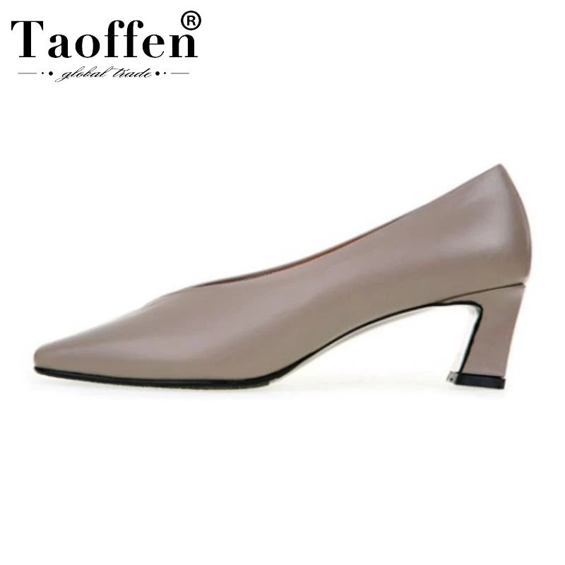 Taoffen Spring Dress Pumps Women Real Leather High Heel Shoes Party Pointed Toe Office Ladies Footwear Size 34-39 | Обувь