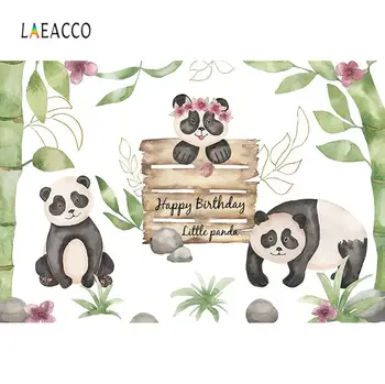 

Laeacco Baby Birthday Photophone Panda Bamboos Stones Flowers Photography Backdrops Newborn Children Portrait Photo Backgrounds