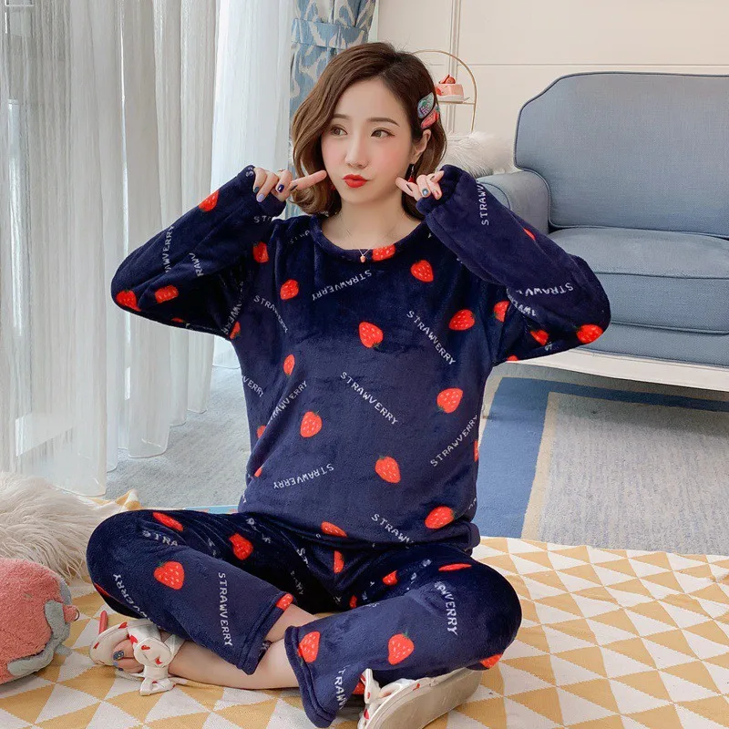 Женская пижама, набор, Осень-зима, Kawaii, мультяшный принт, ночная рубашка, милая одежда для сна, Повседневная Домашняя одежда, женская одежда для сна, Pijama Mujer - Цвет: D