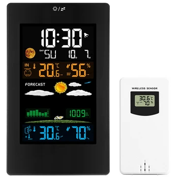 

Wall Clock Color Weather Station LCD Digital Alarm Temperature Humidity Comfort Display Table Sensor Modern Design