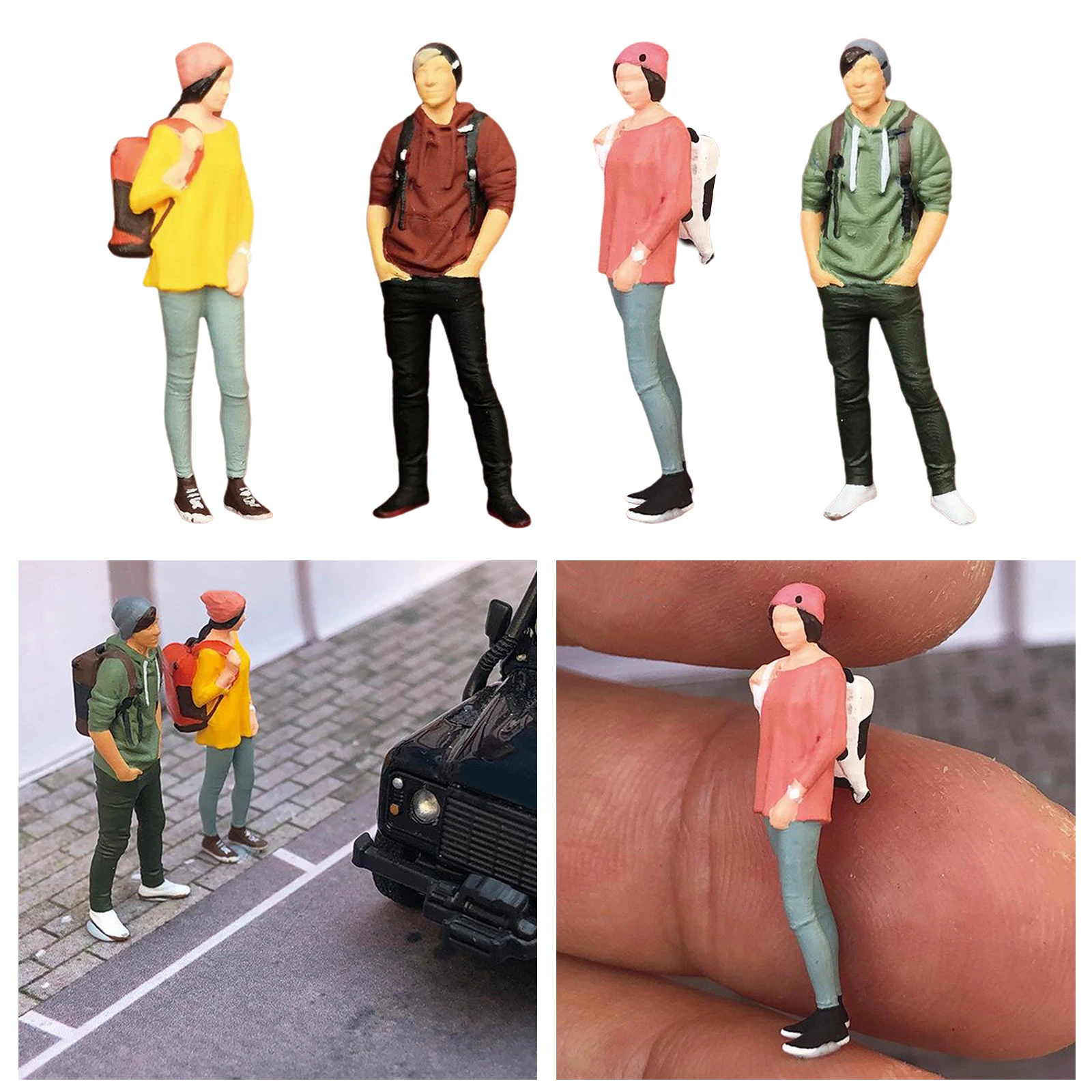 1:64 Scale Model Mini Figure Tourist Backpack Doll Miniature Street Scene Train Layout Collectibles Resin Realistic Painted Doll