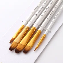 5Pcs/set Nylon Watercolor Gouache Acrylic Paint Brush Set Golden Tube White Rod Pointed Flat Head Paint Brushes Art Supplies
