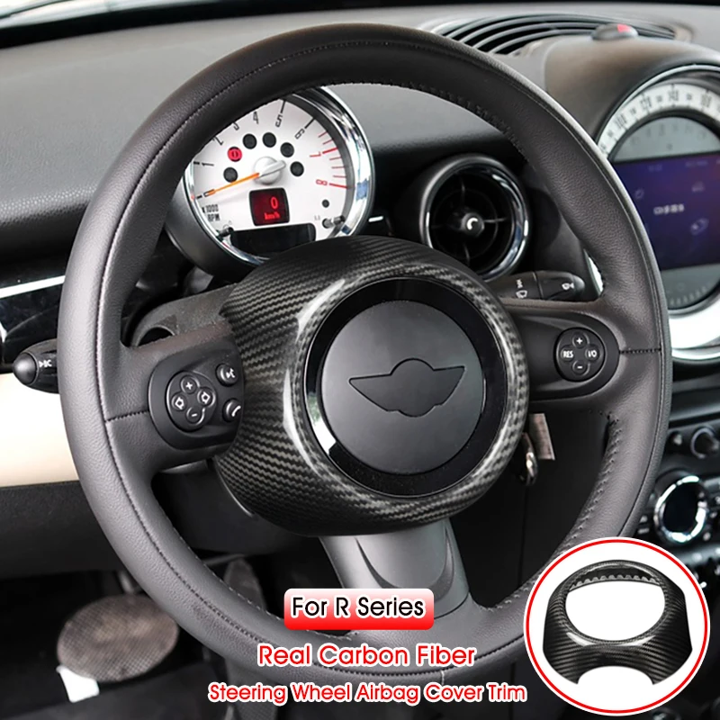 Carbon Fiber Interior Trim For Mini Cooper R55 R56 R57 R58 R59 R60 R61 Car Steering Wheel Airbag Cover Frame Sticker Carbon Trim