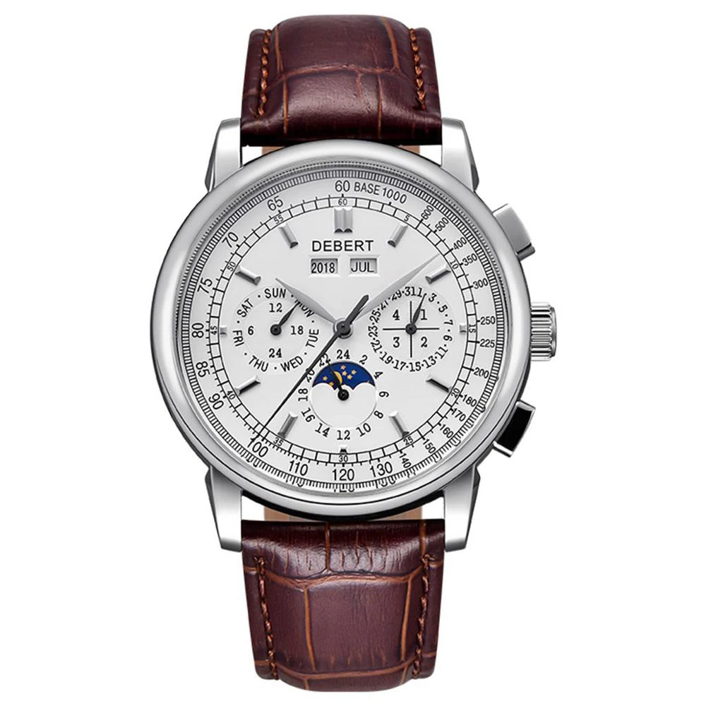 white dial Deber 42 мм часы мужские Топ люксовый бренд Moon phase белый циферблат серебряный чехол из нержавеющей стали Чайка автоматические часы - Цвет: white dial