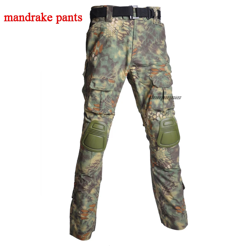 mandrake pants Тактическая Боевая униформа с коротким рукавом, военные костюмы для страйкбола, для охоты, стрельбы, пейнтбола, рубашки+ брюки-карго, наколенники - Цвет: mandrake pants