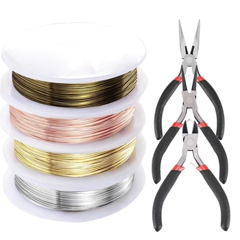 

7 Pcs Jewelry Pliers and Jewelry Beading Wire Tools Set Includes Needle Nose Pliers, Round Nose Pliers, Wire Cutters and Craft W