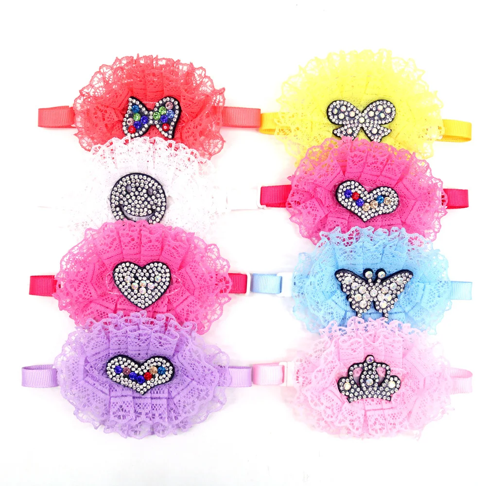 

60X Pet Dog Cat Bow Ties Adjustable Lace Bowties for Small Medium Dogs Puppy Grooming Accessories for Party Wedding Holiday
