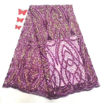 

Elegant New Purple Nigerian Tulle Lace Fabric With Sequins French Net Lace African Sequin French Lace Fabric For Wedding Dress