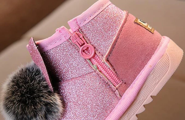 Little Girls Boots Bunny Pom Poms Glitter Ankle Boot Faux Fur Pink Red Black Animal Boots New Warm Snow Boots SandQ Baby