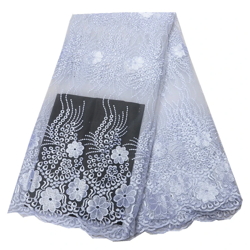 Белая кружевная ткань высокое качество кружевная нигерийская кружевная ткань для женщин платье Африканский тюль кружево с камнями 5 ярдов за штуку