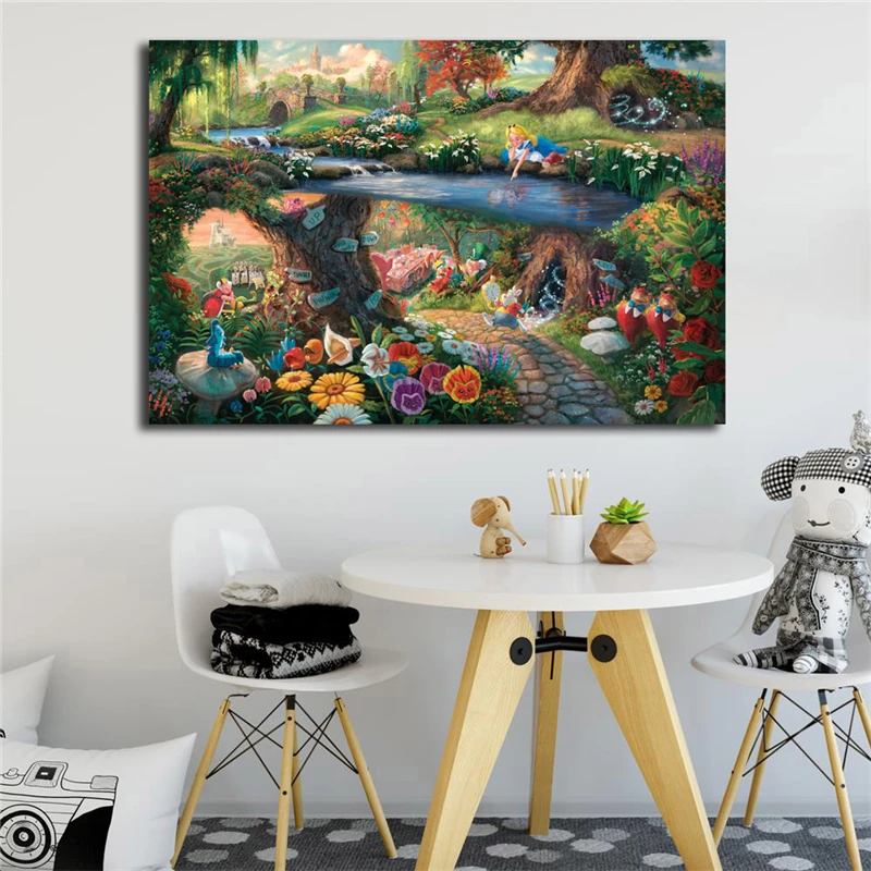 

Alice In Wonderland By Thomas Kinkade Canvas Painting Print Bedroom Home Decoration Modern Wall Art Oil Painting Poster Picture