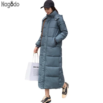 

Nagodo winter parka women 2019 cotton pads thicken warm long coat ladies manteau femme hiver oversized jacket with hooded