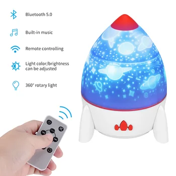 

Rocket Projector Rotary USB Rechargeable Bluetooth 5.0 Colorful Adjustable Rocket Night Light With Six Light Panel Sets