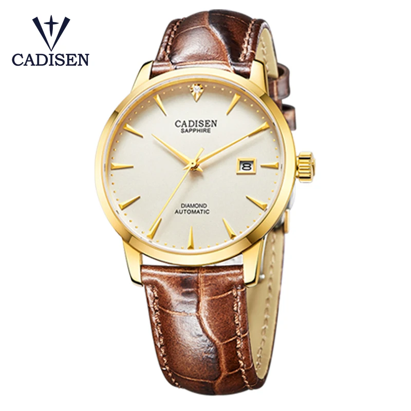 GOLD WRISTWATCH CADISEN мужские часы, автоматические механические наручные часы MIYOTA 9015, брендовые роскошные часы с настоящим бриллиантом, изогнутые сапфировое стекло, Relogio - Цвет: GOLD WRISTWATCH