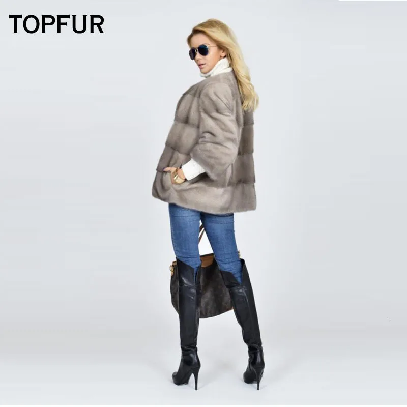 TOPFUR, новинка, модное зимнее Короткое женское пальто, пальто из натурального меха для женщин, натуральный мех норки, верхняя одежда и пальто, черные Базовые Куртки