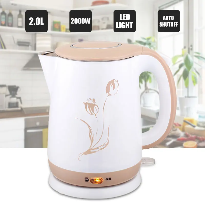 

Electric Kettle Anti-Scald Insulation Exquisite Pattern One-Piece Seamless Design 2L 12pcs Fast Heating High Capacity Anti-Dry