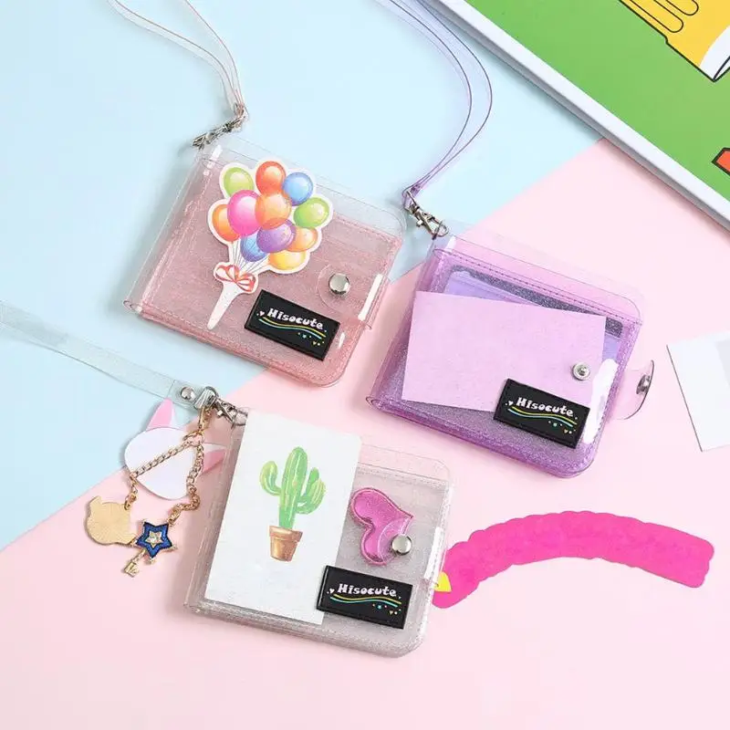 

Transparent ID Card Holder Fashion Girls Bling Wallet PVC Folding Lanyard Short Wallet Women Glitter Card Purse