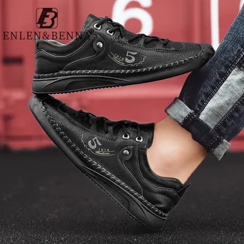 

Fashion New Men Leather Casual Shoes Rubber Black Men Sneakers Luxury Lace Up Shoes for Men Flats Non Slip Classic Comfortable