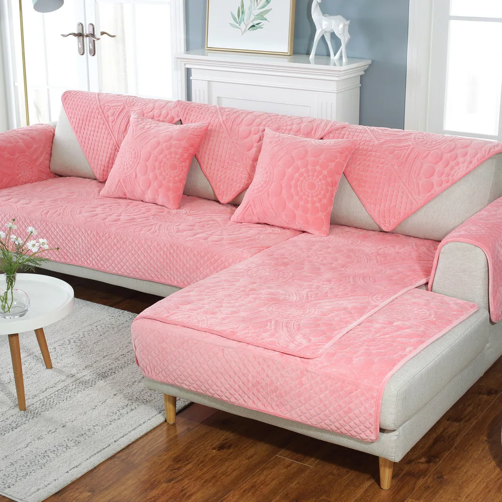 Modern Velvet Sofa Couch Cover Non Slip Thick Plush Warm Cushion