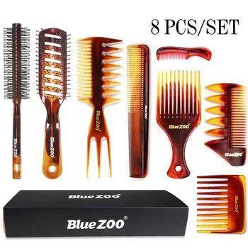 

8Pcs/Set Comb Amber Large Tooth Detangling Curly Hair Comb Back Head Styling Beard Oil Hairdressing Wide Teeth Modeling TSLM2