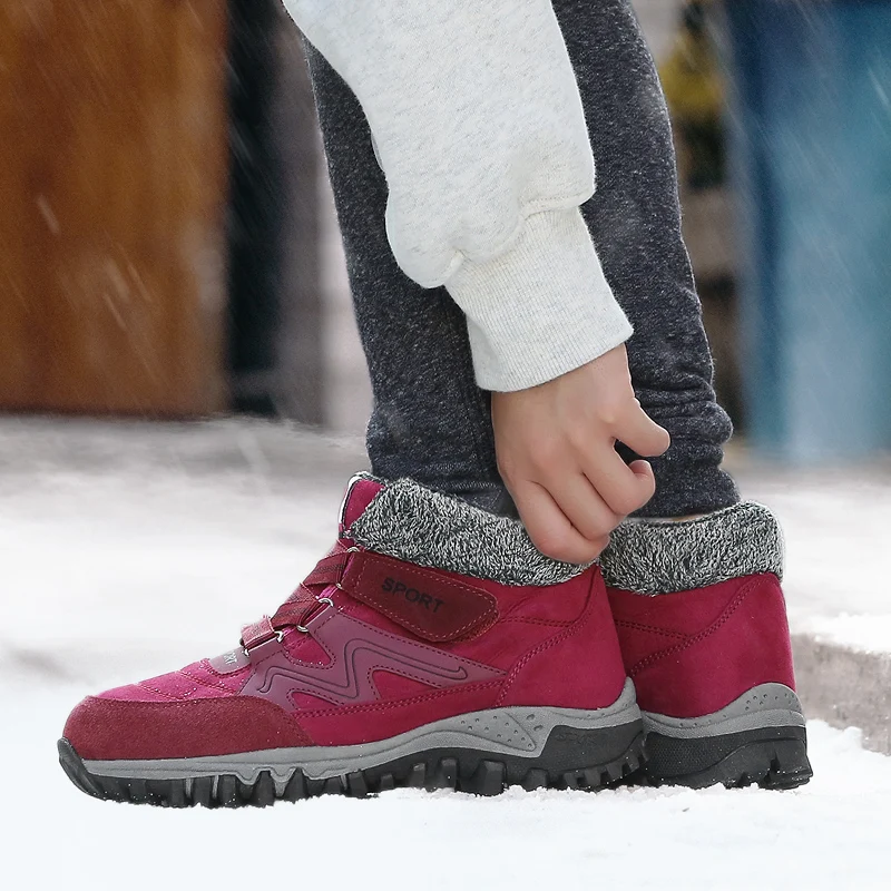 Замшевые женские зимние Ботинки Зимняя обувь теплые плюшевые сапоги до лодыжки Дамские туфли на платформе для снежной погоды сапоги Водонепроницаемый Платформа, высокий каблук