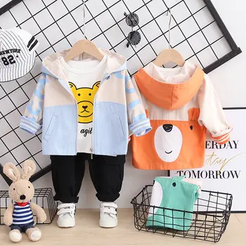 

2020 Autumn Children Baby Clothes Boys Girls sports cartoon bears Long Sleeve coat hoodies t-shirt Pants 3Pcs/sets Kids clothing