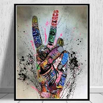 

Graffiti Street Art Canvas Painting V Gesture Victory Pictures Inspiration Artwork Posters Prints Wall Stikers Living Room Decor