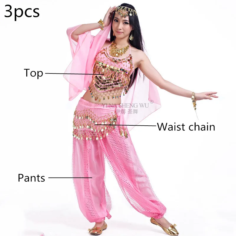 3pcs-Pink Костюмы для танца живота для продажи, штаны для женщин, Болливуд, индийский Египетский танец живота, платье для танцев размера плюс, для взрослых, для женщин, индийский, Новинка - Цвет: 3pcs-Pink